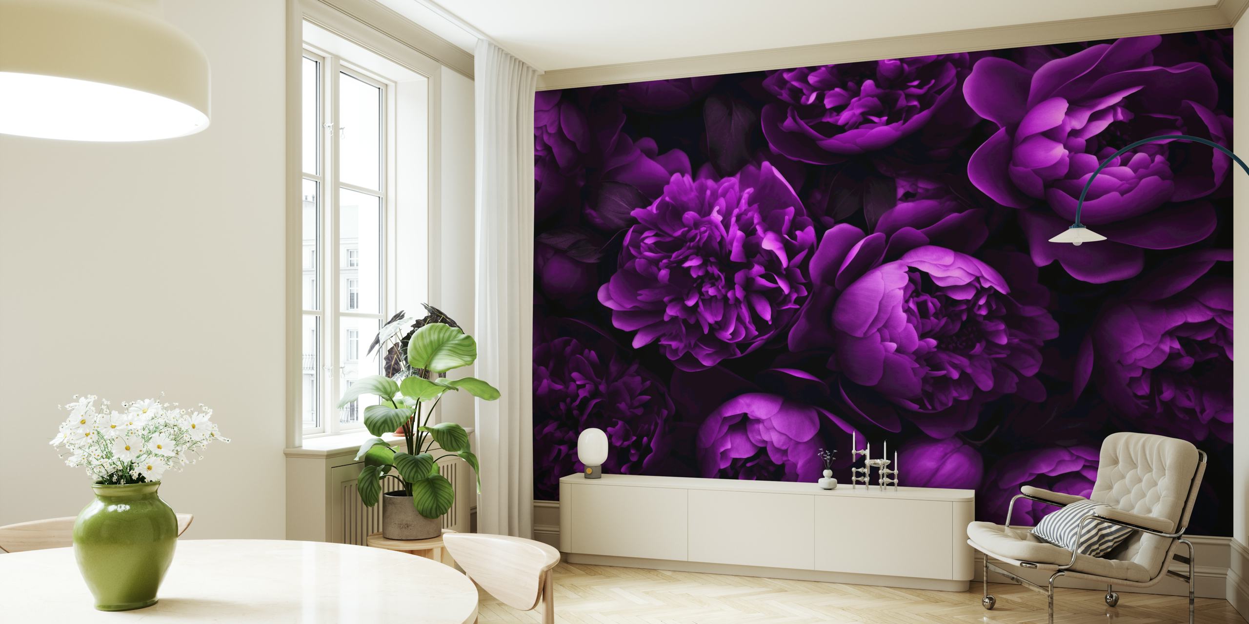 Midnight Garden Opulent Flowers wallpaper in a room